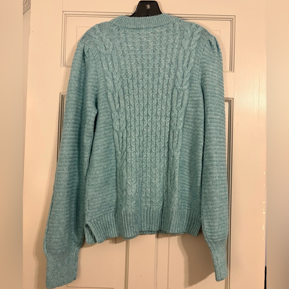 Crown & Ivy cable Knit Sweater in turquoise size medium - Picture 2 of 4